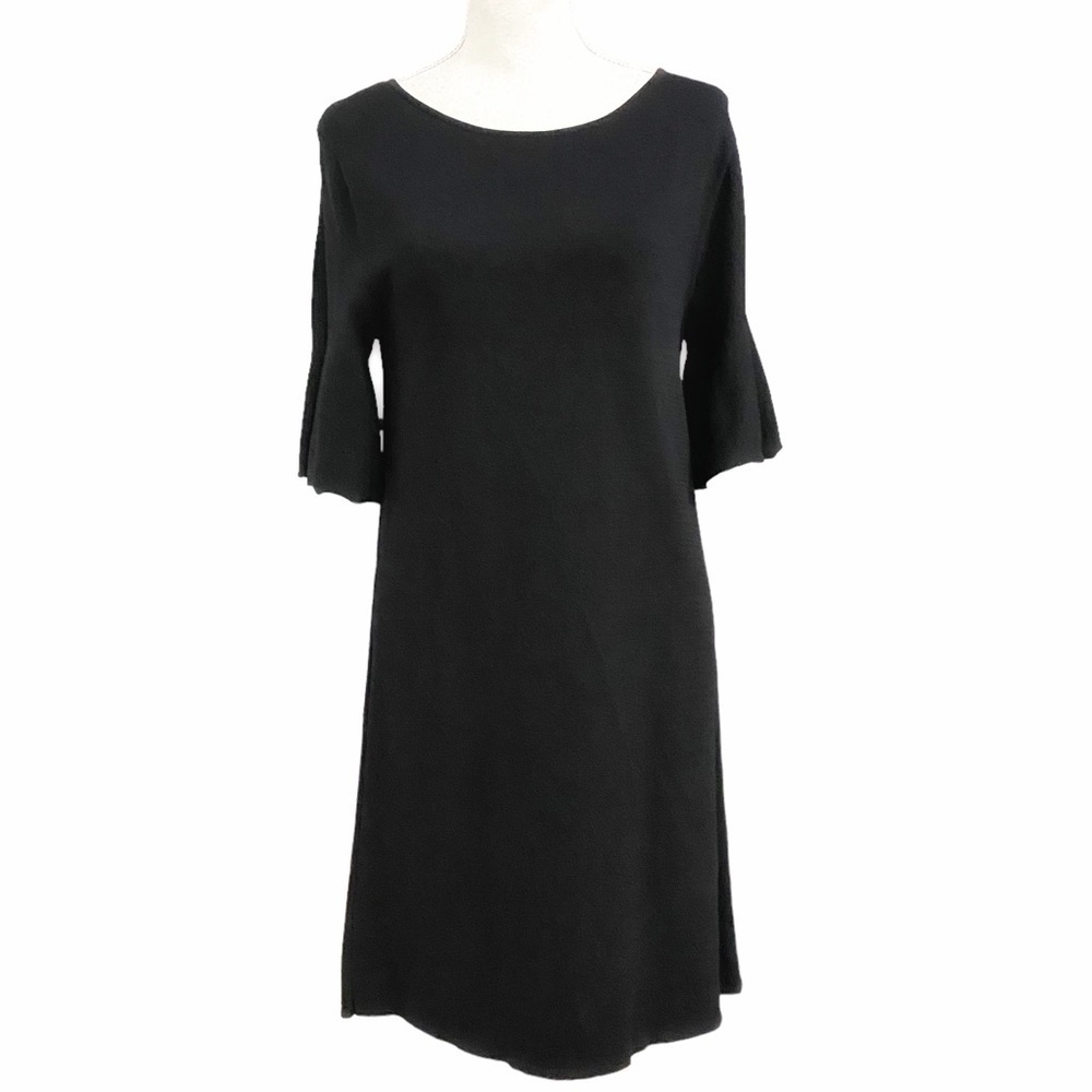 Massimo DUTTI BLACK SHORT BELL SLEEVE BOAT NECK SHIFT DRESS - M